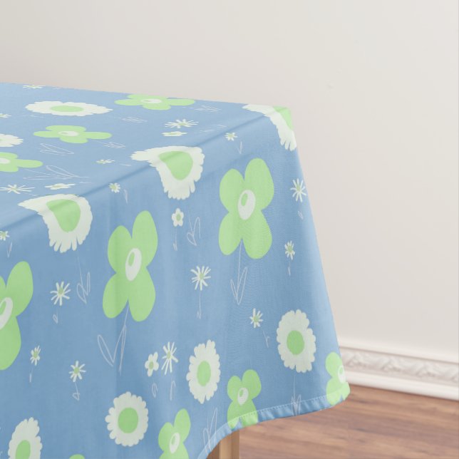 Mantel Flores De Daisy Pastel Blanco Verde Sobre Azul Pas (In Situ)