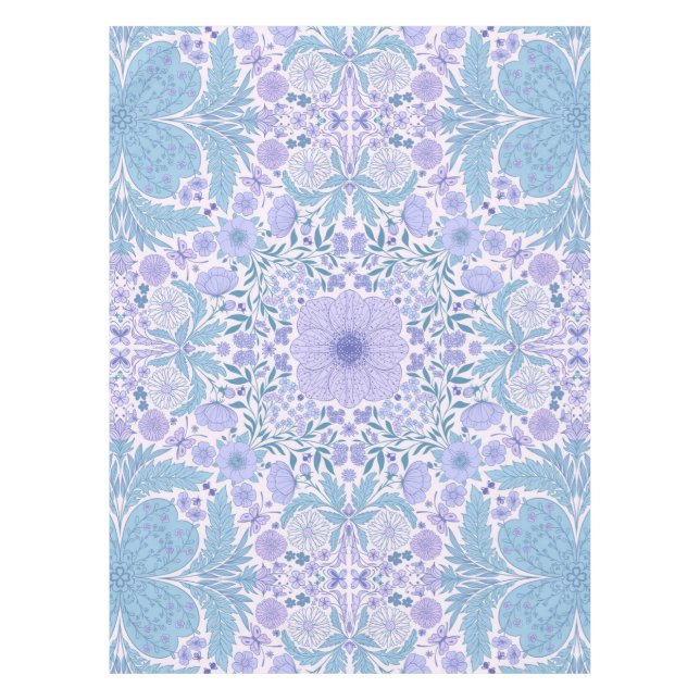 Mantel Flores de jardín retro en azul y violeta (Anverso)