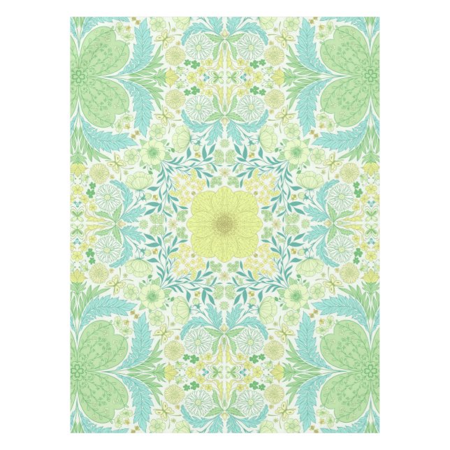 Mantel Flores de jardín retro en verde y amarillo (Anverso)
