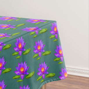Mantel Flores de Loto Violeta y hojas de nenúfar sobre ve