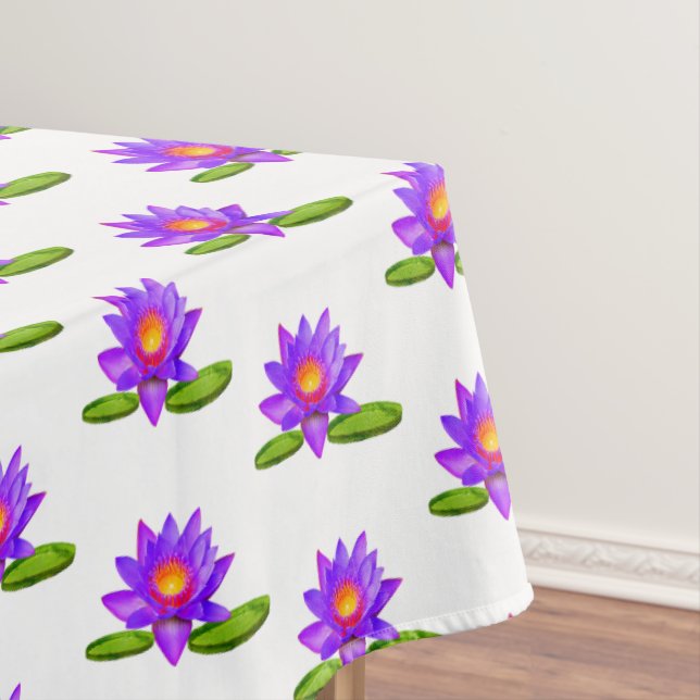 Mantel Flores de Loto Violeta y Nenúfar sobre Blanco (In Situ)