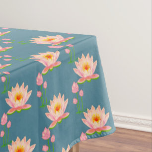 Mantel Flores de Nenúfar Rosado sobre Azul