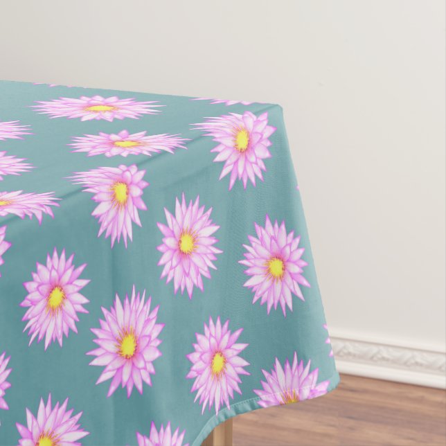 Mantel Flores de Nenúfar Rosado sobre Azul Turquesa (In Situ)