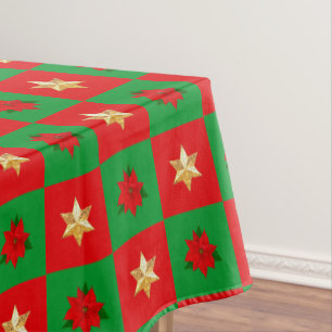 Mantel Flores de Nochebuena y Estrellas en Rojo y Verde