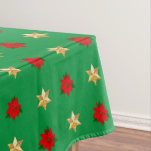 Mantel Flores de Nochebuena y Estrellas en Verde