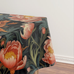 Mantel Flores de peonía naranja vibrante oscuras y melanc