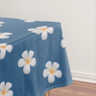 Mantel Flores de Plumeria Blancas Elegantes sobre Azul Pr