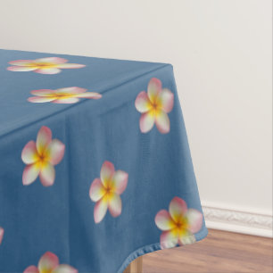 Mantel Flores de Plumeria Rosa Elegante sobre Azul Premio