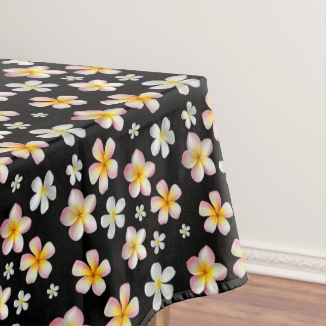 Mantel Flores de Plumeria rosa y blanca en negro (In Situ)