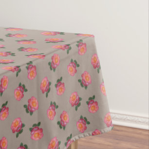 Mantel Flores de Rosa Rosa sobre Beige Afortunado