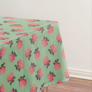 Mantel Flores de rosa rosadas sobre verde claro