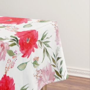 Mantel Flores de verano de acuarela boho rosa y verde