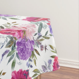 Mantel Flores de verano rosadas y púrpuras acuarela boho