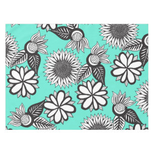 Mantel Flores dibujadas mano bohemia blanca negra en