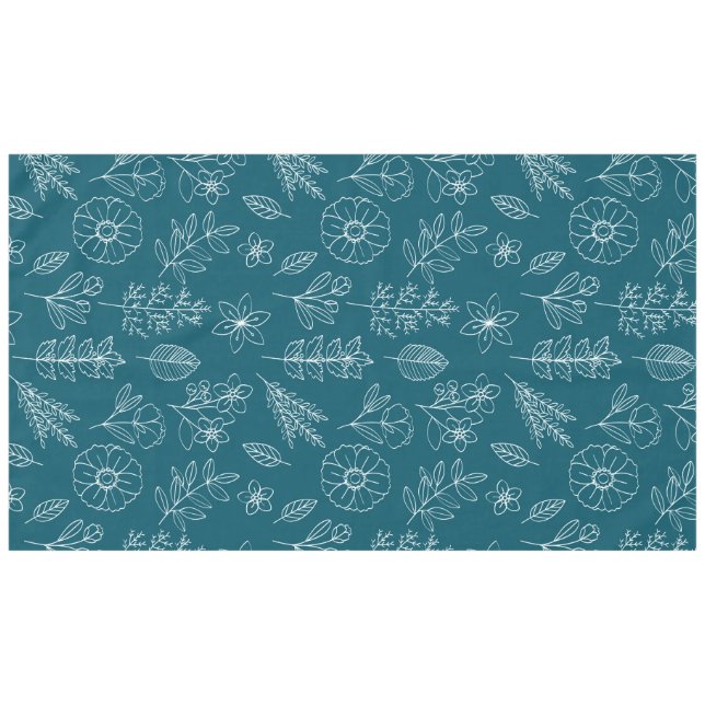 Mantel flores elegantes patrón de follaje azul teal oscur (Frente (Horizontal))