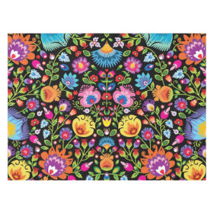 Mantel Flores folclóricas Wycinanki negro  
