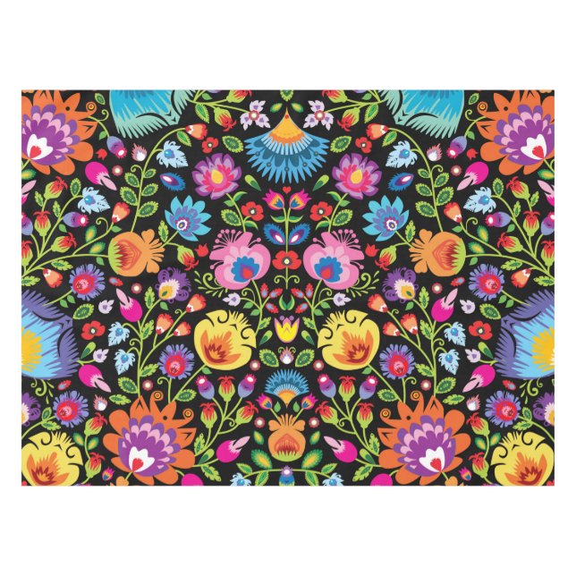 Mantel Flores folclóricas Wycinanki negro   (Frente (Horizontal))