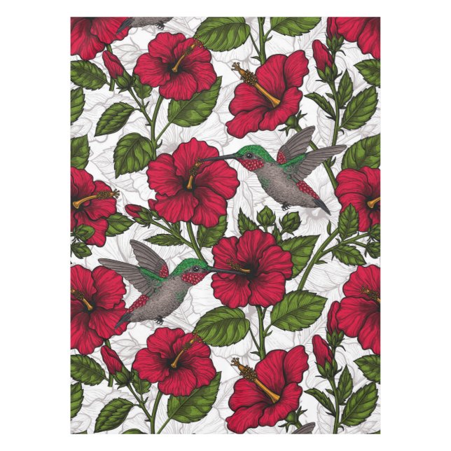 Mantel Flores hibiscus y colibríes (Anverso)