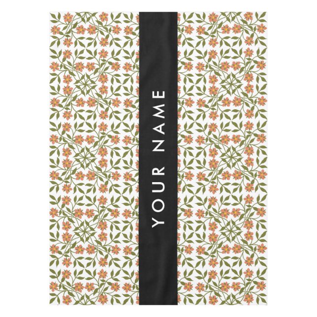 Mantel Flores Naranjas, Patrón Floral, Boho, Tu Nombre (Anverso)