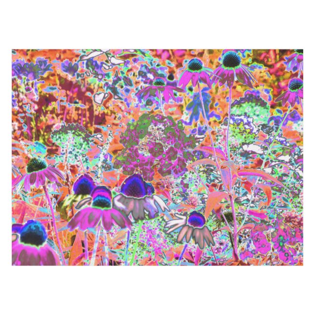 Mantel Flores psicodélicas de jardín verde de cal y rosa  (Frente (Horizontal))