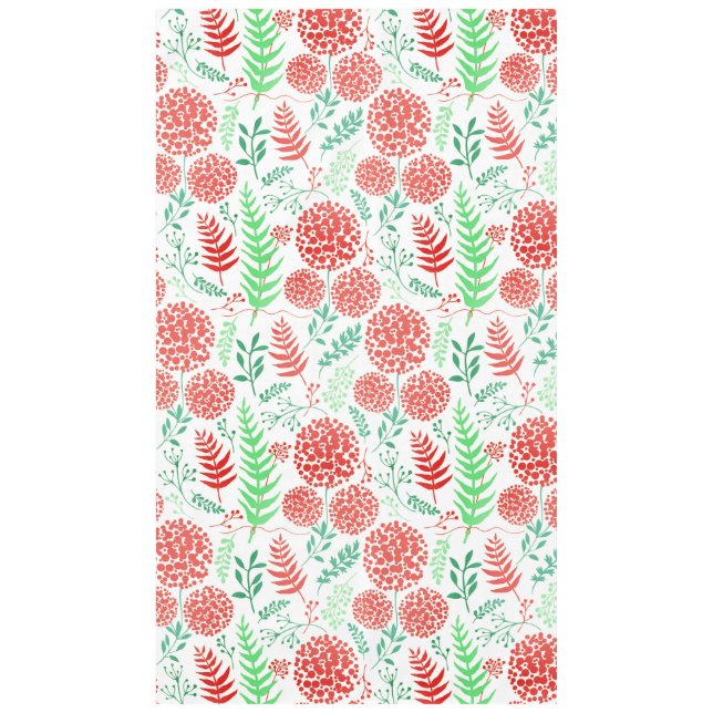 Mantel Flores redondas rojas patrón de hojas verdes (Anverso)