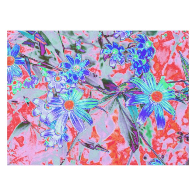 Mantel Flores Retro Psicodélicas Aqua Verde y Naranja (Frente (Horizontal))