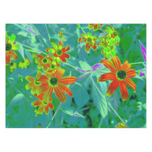 Mantel Flores rojas y amarillas trippy en azul retro