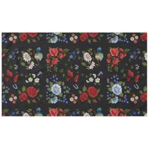 Mantel Flores rojas y azules en falso bordado