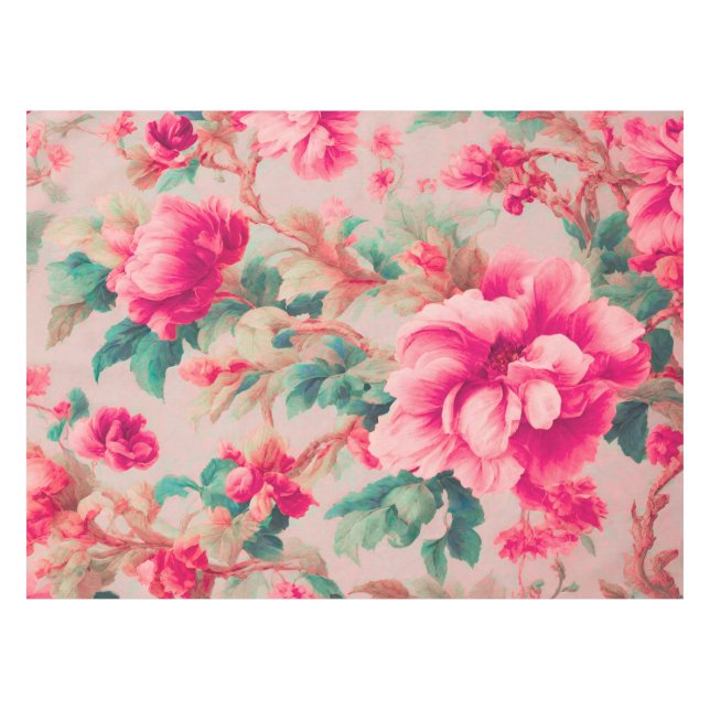 Mantel Flores rosa brillante refinadas y elegantes, hojas (Frente (Horizontal))
