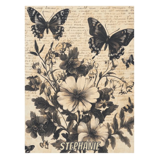 Mantel Flores rústicas y mariposa - Papel de edad (13) (Anverso)