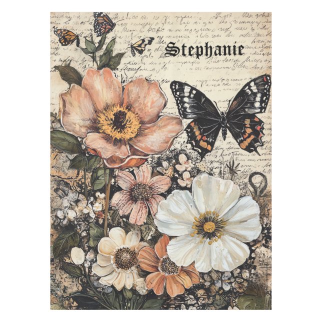 Mantel Flores rústicas y mariposa - Papel de edad (14) (Anverso)