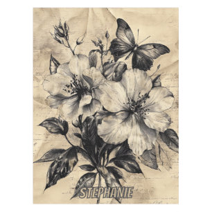 Mantel Flores rústicas y mariposa - Papel de edad (4)