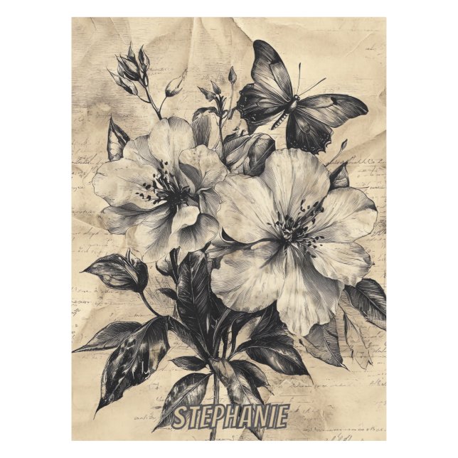 Mantel Flores rústicas y mariposa - Papel de edad (4) (Anverso)