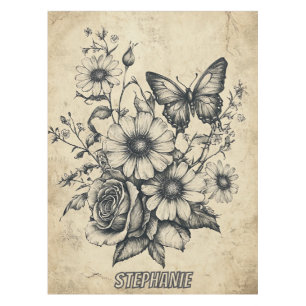 Mantel Flores rusticas y mariposa - Papel de edad (6)