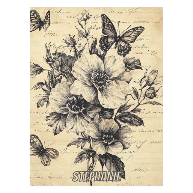 Mantel Flores rusticas y mariposa - Papel de edad (9) (Anverso)