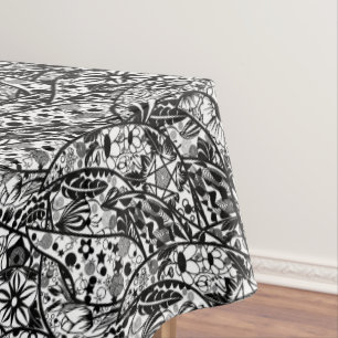 Mantel Flores Tablecloth Diseño Blanco Negro
