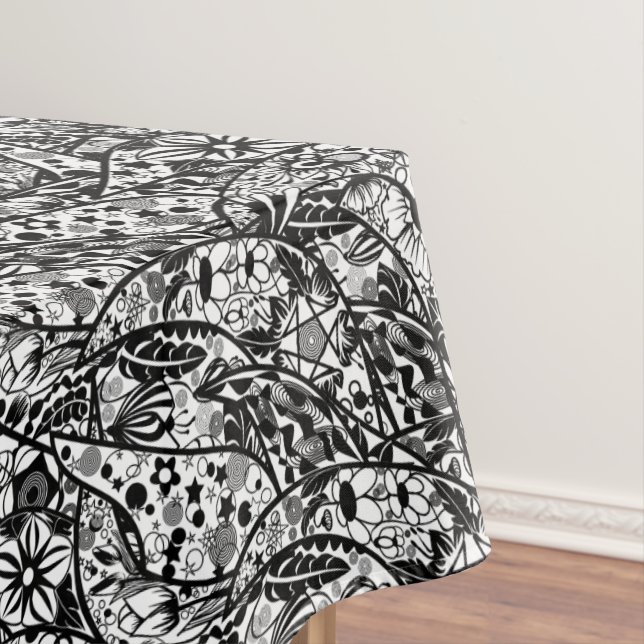 Mantel Flores Tablecloth Diseño Blanco Negro (In Situ)
