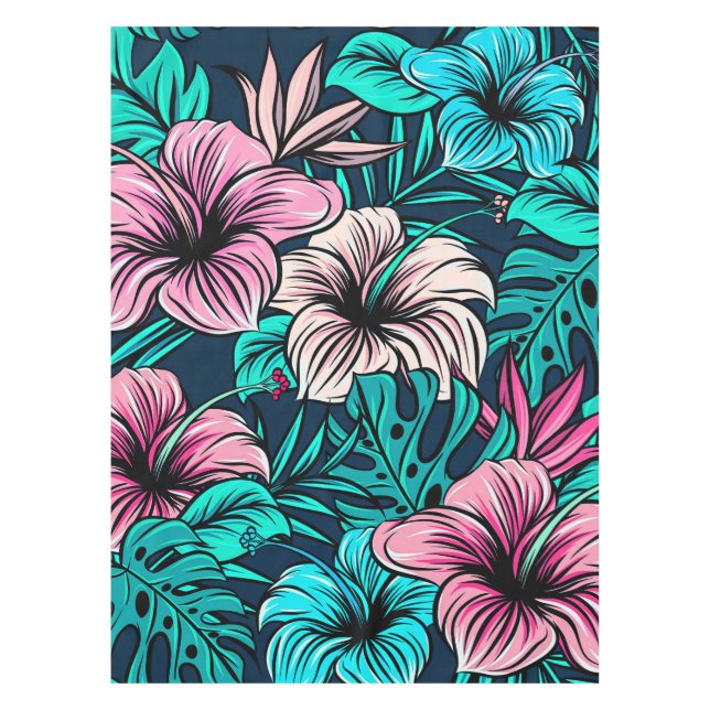 Mantel Flores tropicales de época y hojas el arte | (Anverso)
