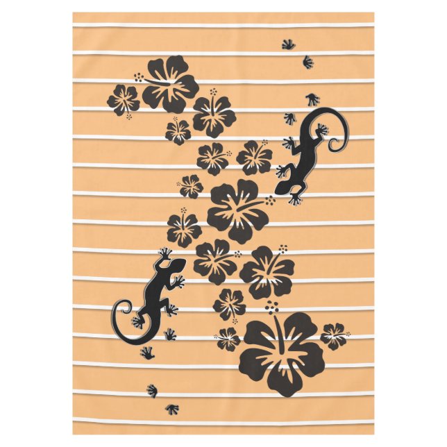 Mantel Flores tropicales de Hibiscus y geckos negros + ba (Anverso)