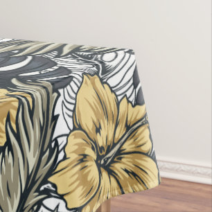 Mantel Flores tropicales negras de lujo elegante Gold N'