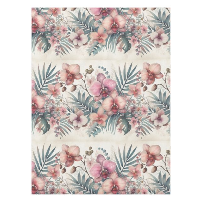 Mantel Flores tropicales y hojas acuarela (Anverso)