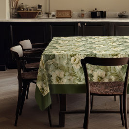Mantel Flores verdes y blancas pastel de moda