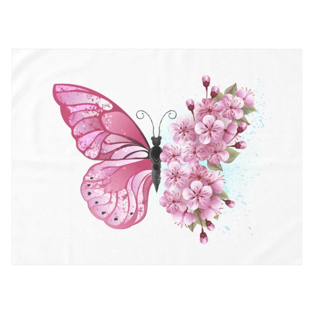 Mantel Flower Butterfly with Pink Sakura (Frente (Horizontal))