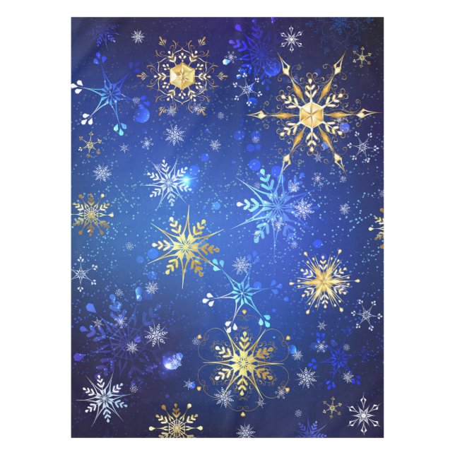 Mantel Fondo azul XMAS con copos de nieve dorados (Anverso)