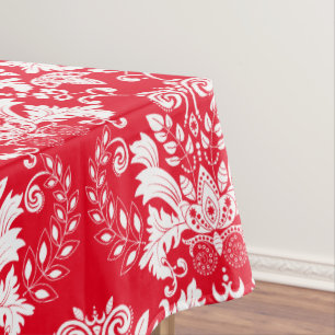 Mantel Fondo Rojo de Damasco Ornate White Floral