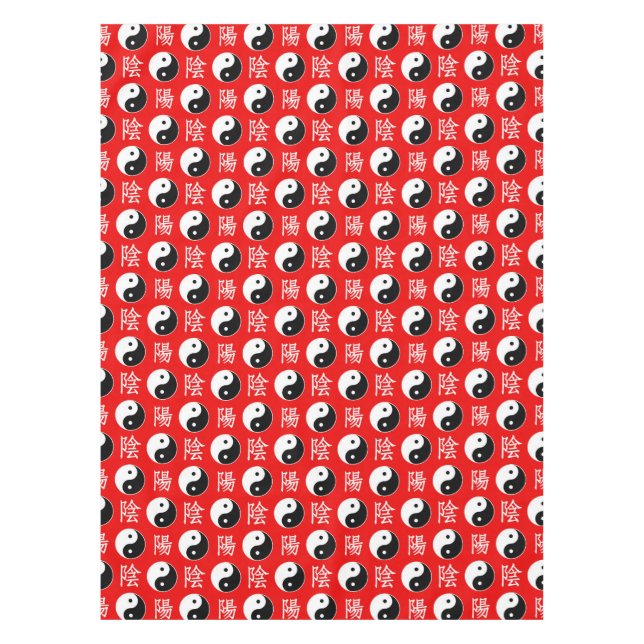 Mantel Fondo Rojo Patrón chino de Yinyang (Anverso)