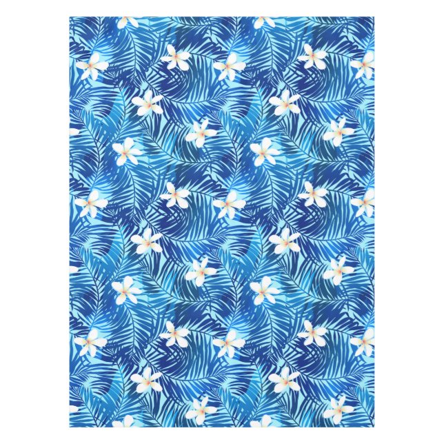 Mantel Frangipani y hojas de palma azules (Anverso)