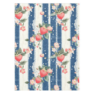 Mantel Fresas y flores antiguas en franjas azules (2)