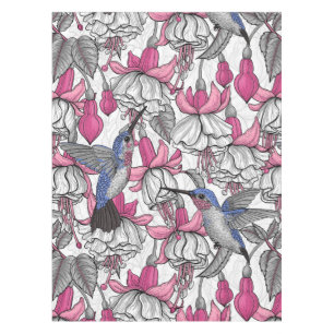 Mantel Fuchsia blanca y colibríes