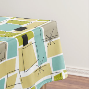 Mantel Funky Amarillo Aqua Blue Squares Starburst Mid Mod